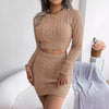 Casual Twisted Knit Crop Sweater And Bodycon Skirt Set