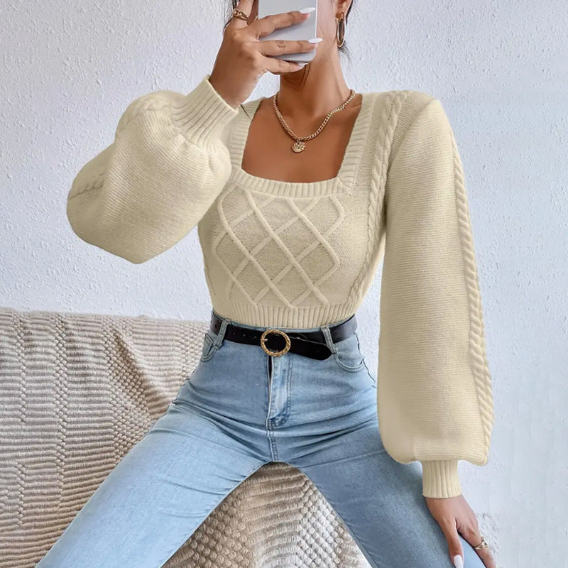 Solid Color Square Collar Sweater for Women | Stylish Winter Wear