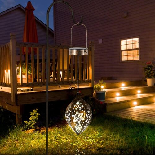 Solar LED Hanging Lantern Metal Garden Patio Decor Lights