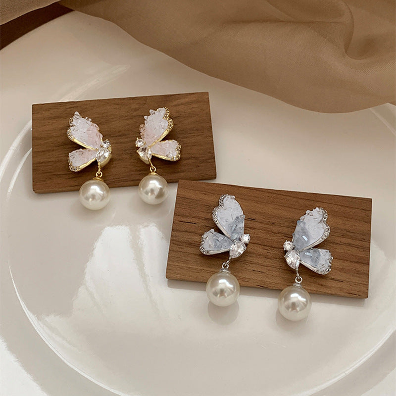 butterfly pearl earrings