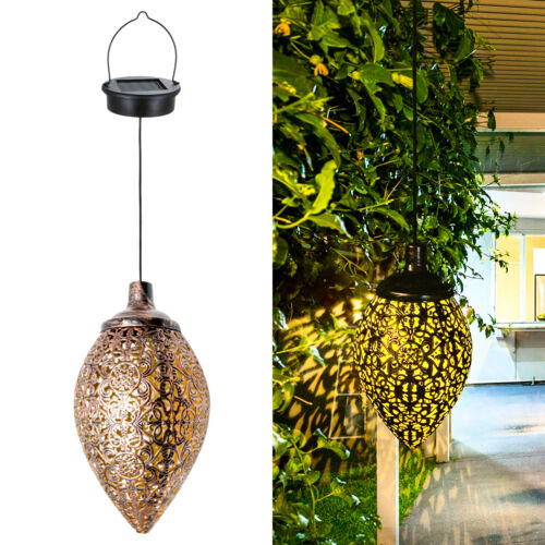 Solar LED Hanging Lantern Metal Garden Patio Decor Lights