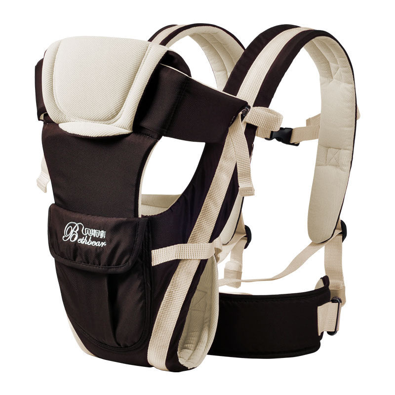 Ergonomic baby carrier with hip seat for back pain relief.