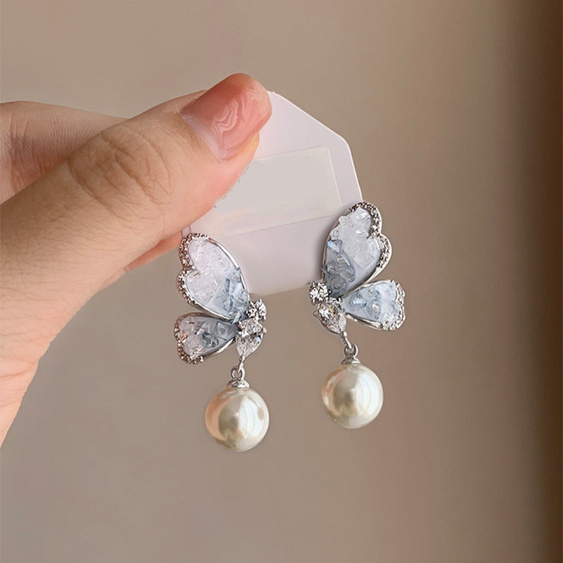 butterfly pearl earrings