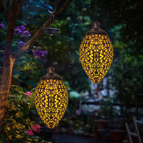 Solar LED Hanging Lantern Metal Garden Patio Decor Lights