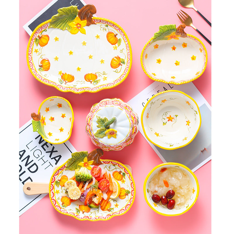 Pumpkin Bowl Tableware Suit Noodle Bowl Plate Dishes Household
