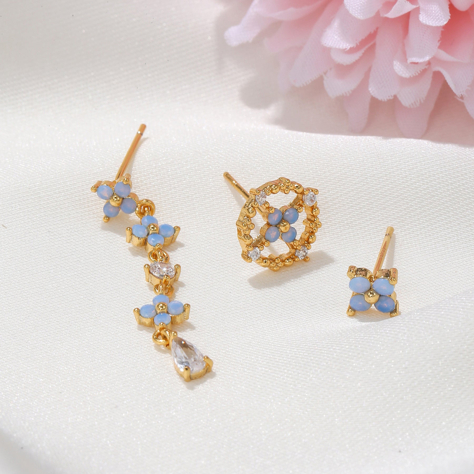Light Blue Earings Set Temperament Orchid Combination