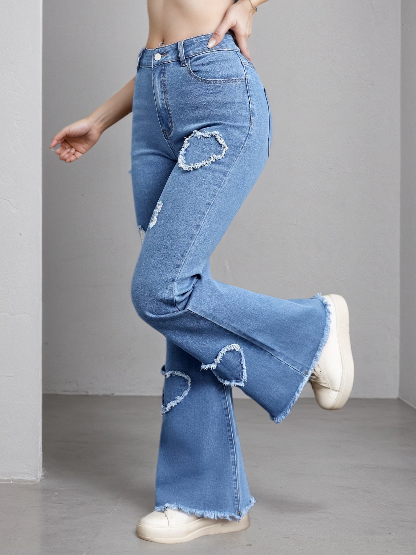 Heart embroidery jeans