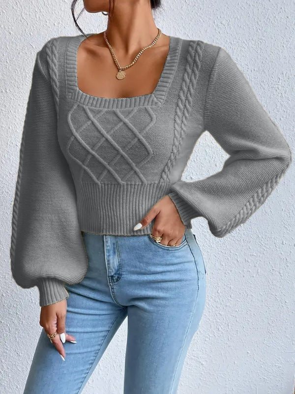 Solid Color Square Collar Sweater for Women | Stylish Winter Wear