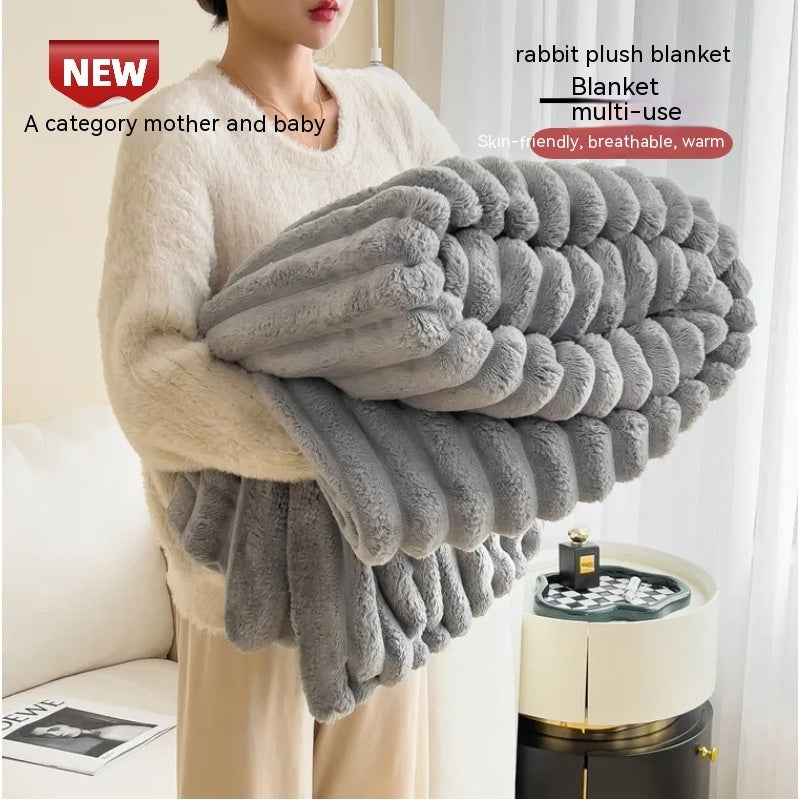Soft Wind Bubble Velvet Rabbit Fur Blanket – Double-Sided Warm Throw