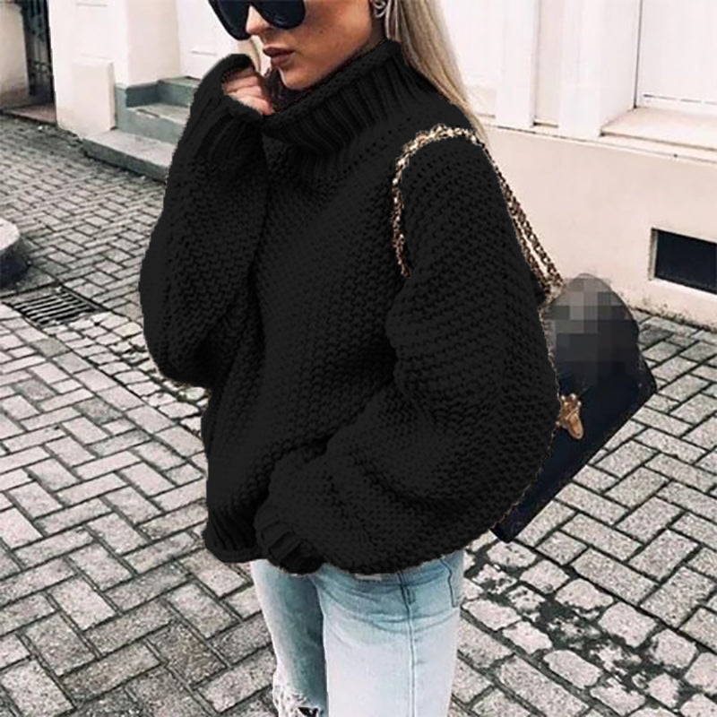 Women's Chunky Turtleneck Sweater with Doll Sleeves – Cozy & Stylish