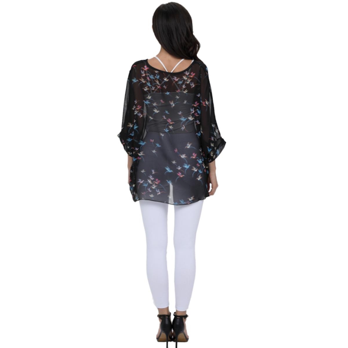 Womens Flying Bird Print Chiffon Top