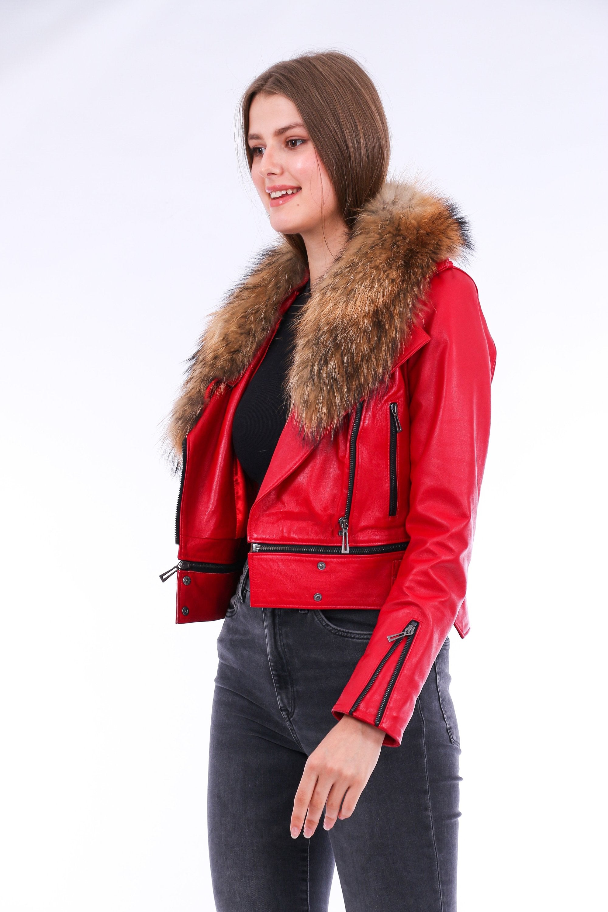 Buttagi Leather Biker Jacket - Red