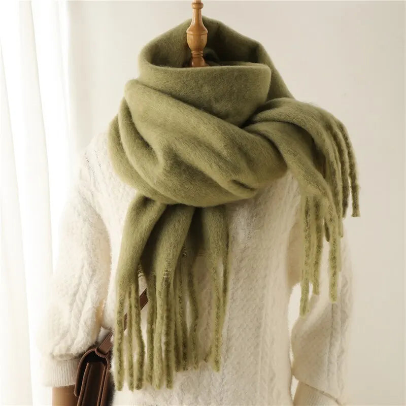 Winter Scarf for Women Cashmere Warm Solid Pashmina Blanket Wraps Female Thick Soft Bufanda Big Tassel Shawl Long Poncho Echarpe