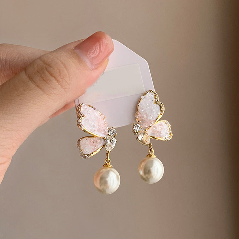 butterfly pearl earrings