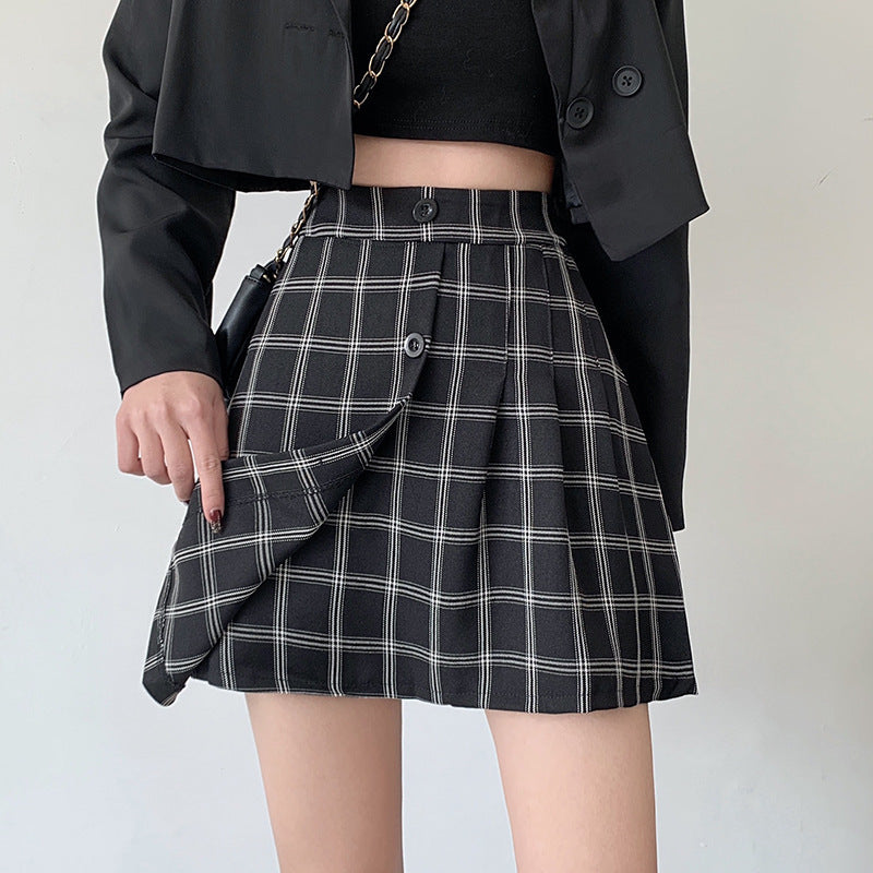 High Waist Slim Fashion Casual Plaid Pleated Skirt