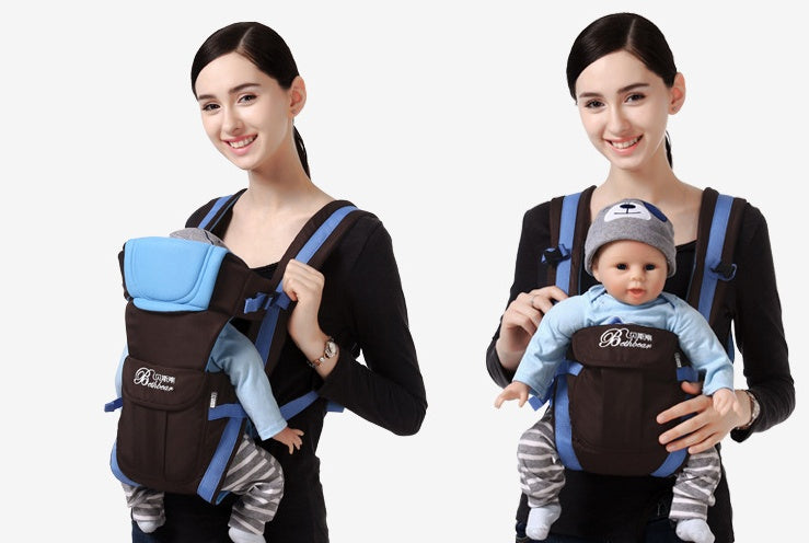Ergonomic baby carrier with hip seat for back pain relief.