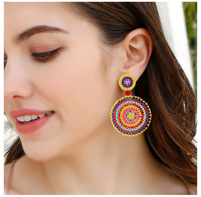 Retro Ethnic Style Lightweight Hand-woven Bead Earrings