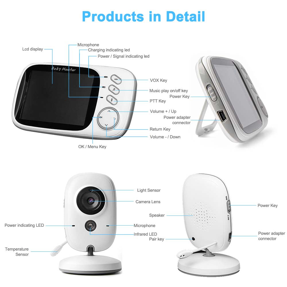 Video Baby Monitor 2.4G Wireless With 3.2 Inches LCD