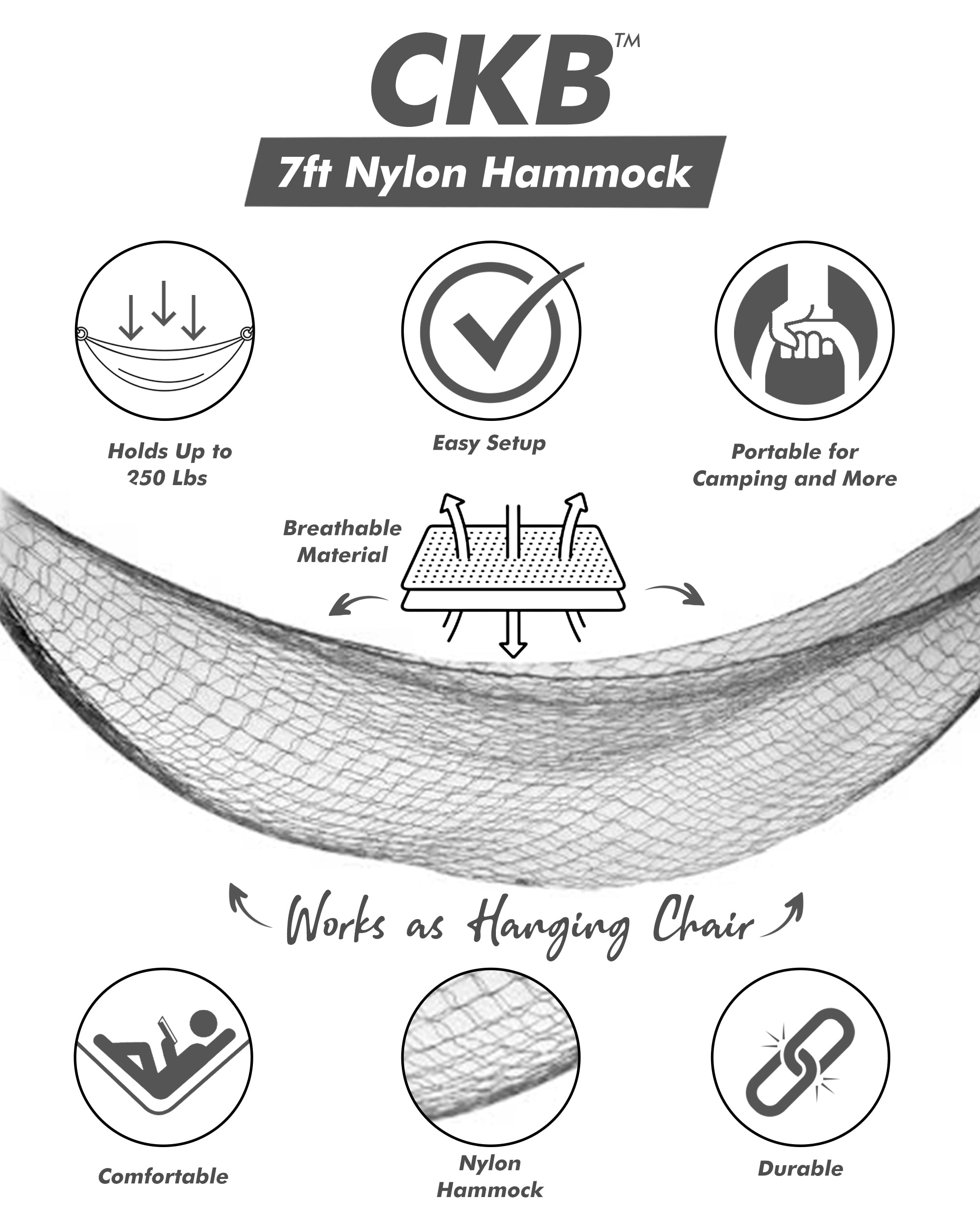 Portable and Easy to Set 7ft Nylon Hammock