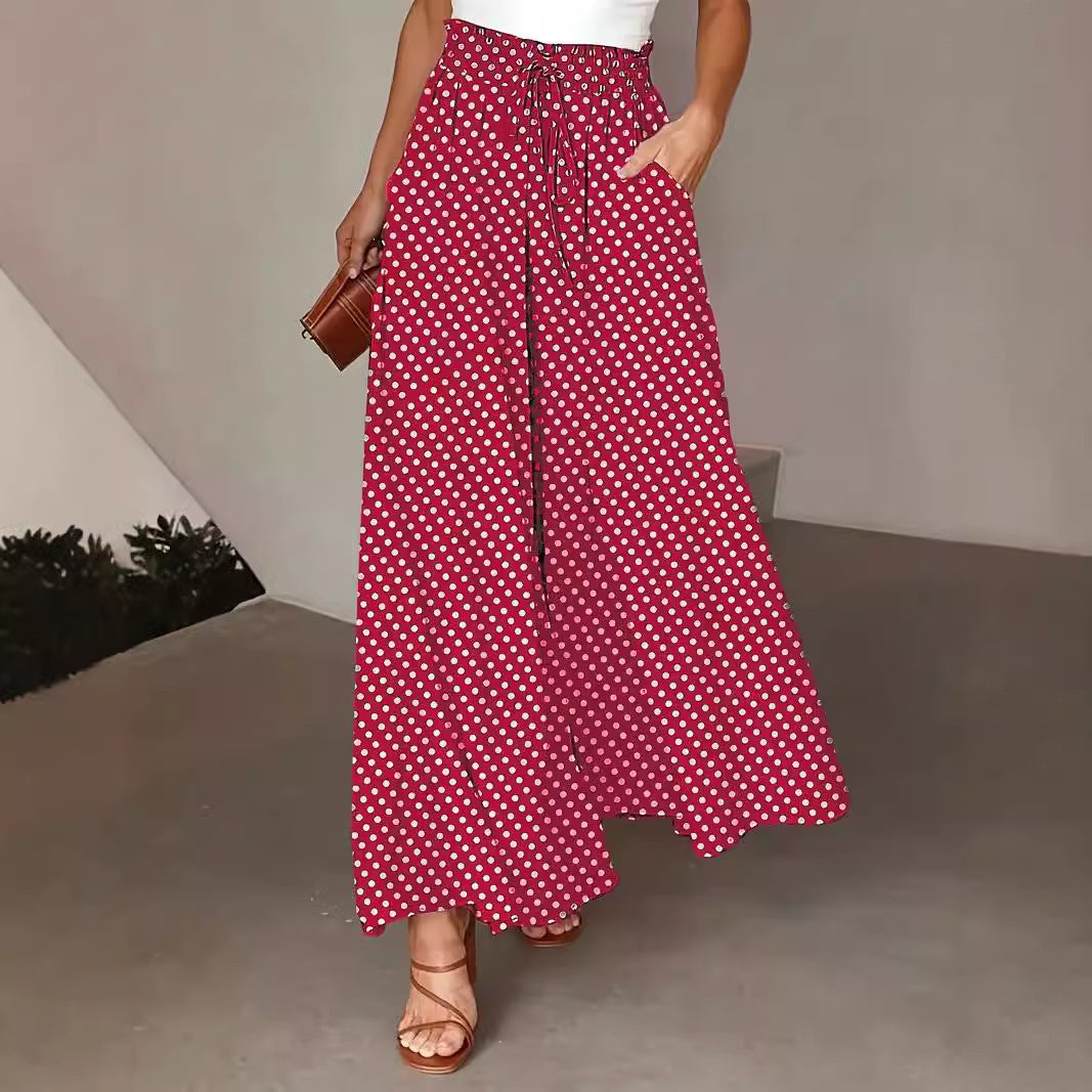 Polka Dot Print Trousers Fashion Loose Elastic Waist Wide-leg Pants