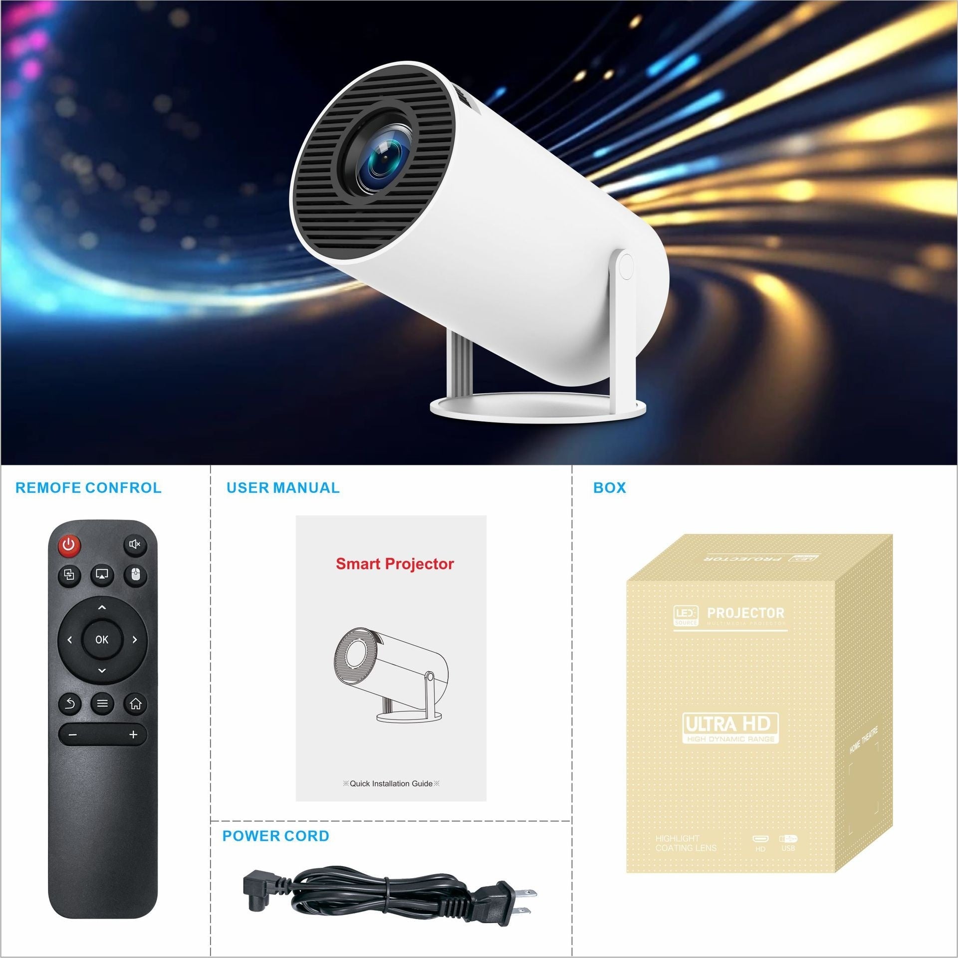 HY300 Pro Smart Projector: 180° Rotating 4K Home Theater Mini Cinema
