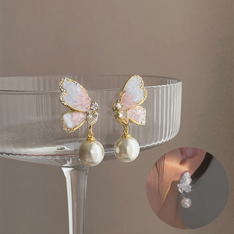 butterfly pearl earrings