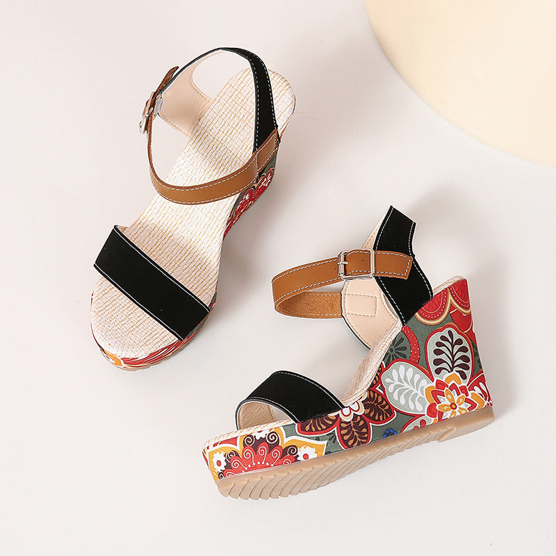 Embroidered Wedge Sandals