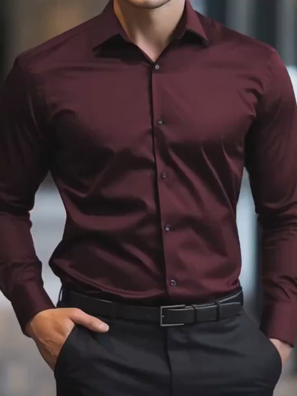 Men's Shirt Business Button Down Shirt Summer Solid Color Long Sleeve Lapel Vacation Shirt Fashion Temperament Casual Tops