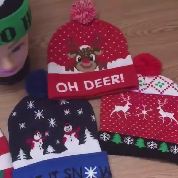 LED Christmas Hat Sweater Knitted Beanie Christmas Light Up Knitted Hat Christmas Gift  Kids Xmas New Year Decorations