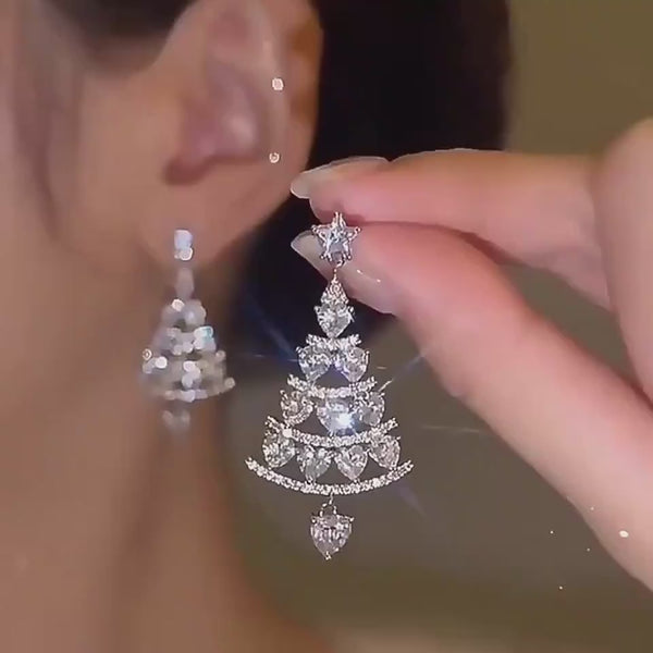 Women's High-quality Silver Needle Christmas Tree Earrings