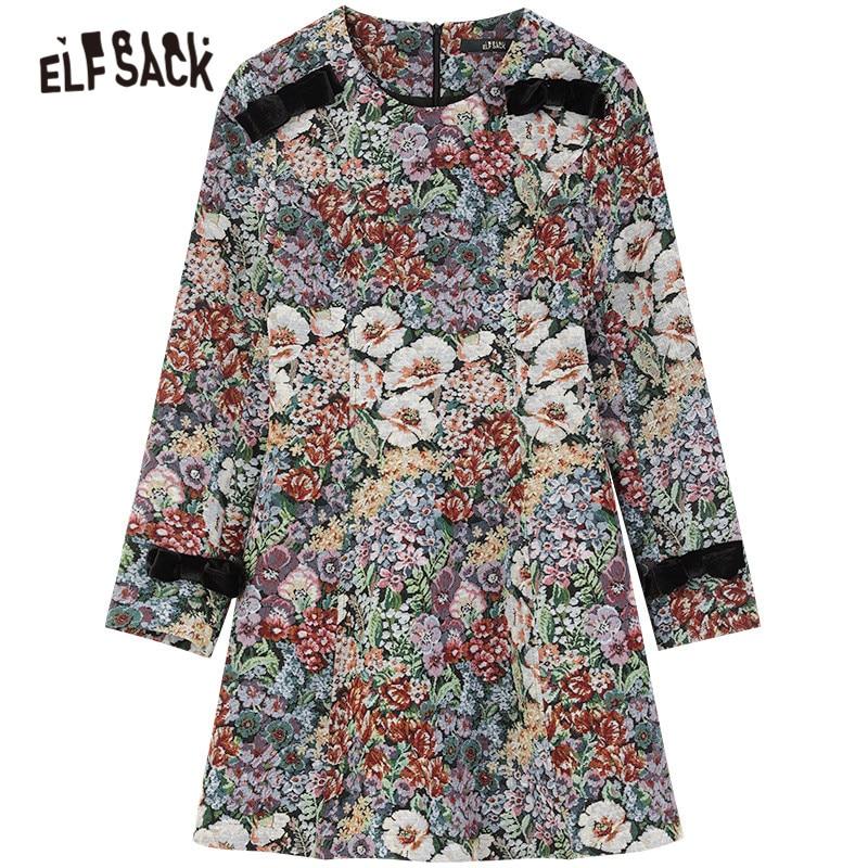 Floral Jacquard Bows Casual Women Mini Dress,Spring Vintage Contrast